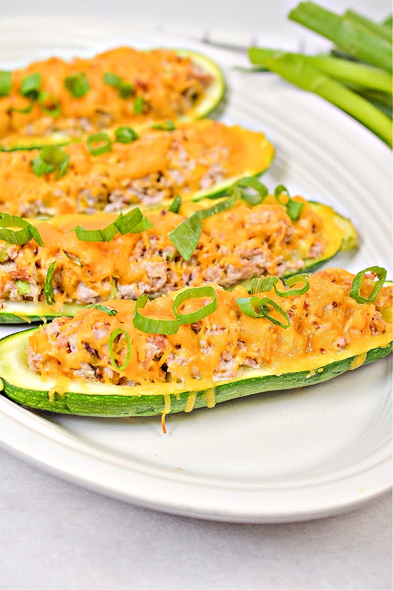 Keto Tuna Melt Stuffed Zucchini - 3 Net Carbs Per Serving