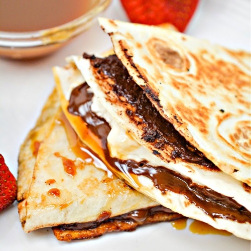 Two cooked low-carb smores quesadillas