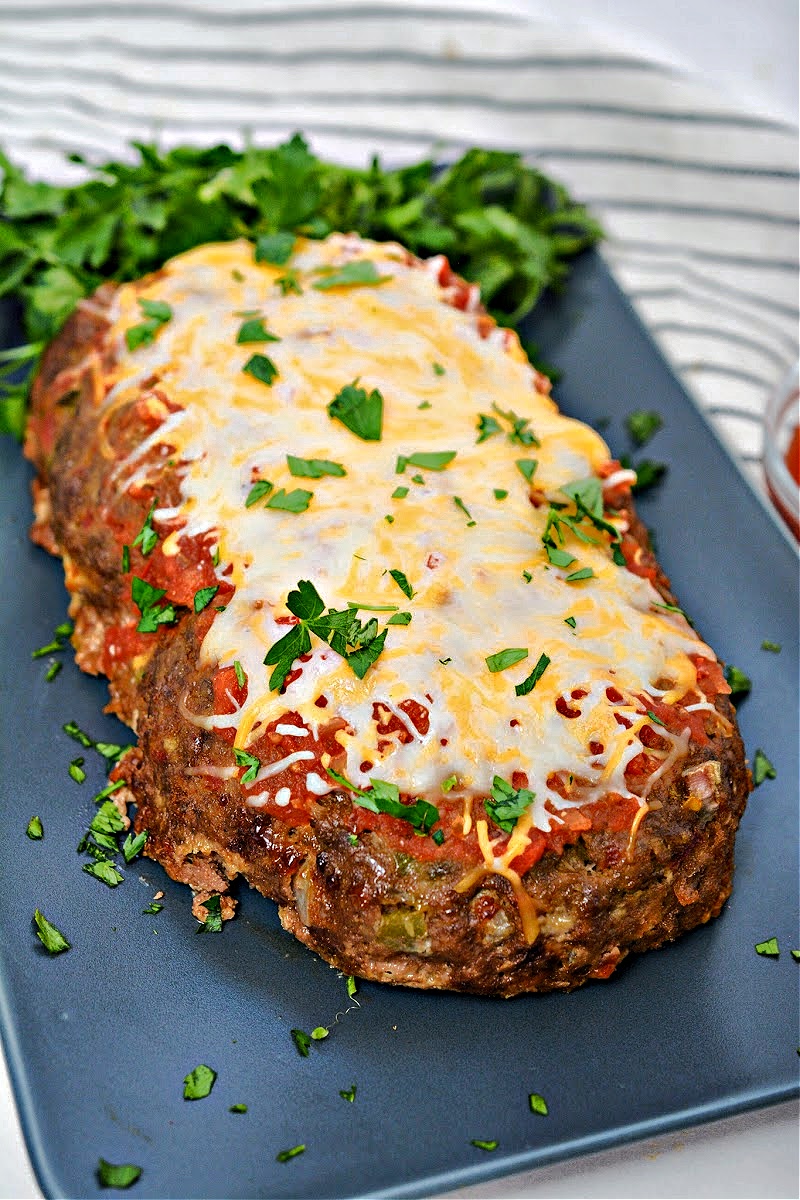 Unsliced and cooked Keto Slow Cooker Taco Meatloaf