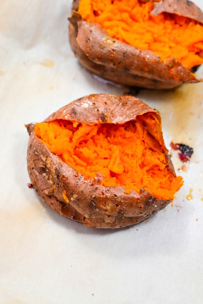 Baked Sweet Potatoes cut in half