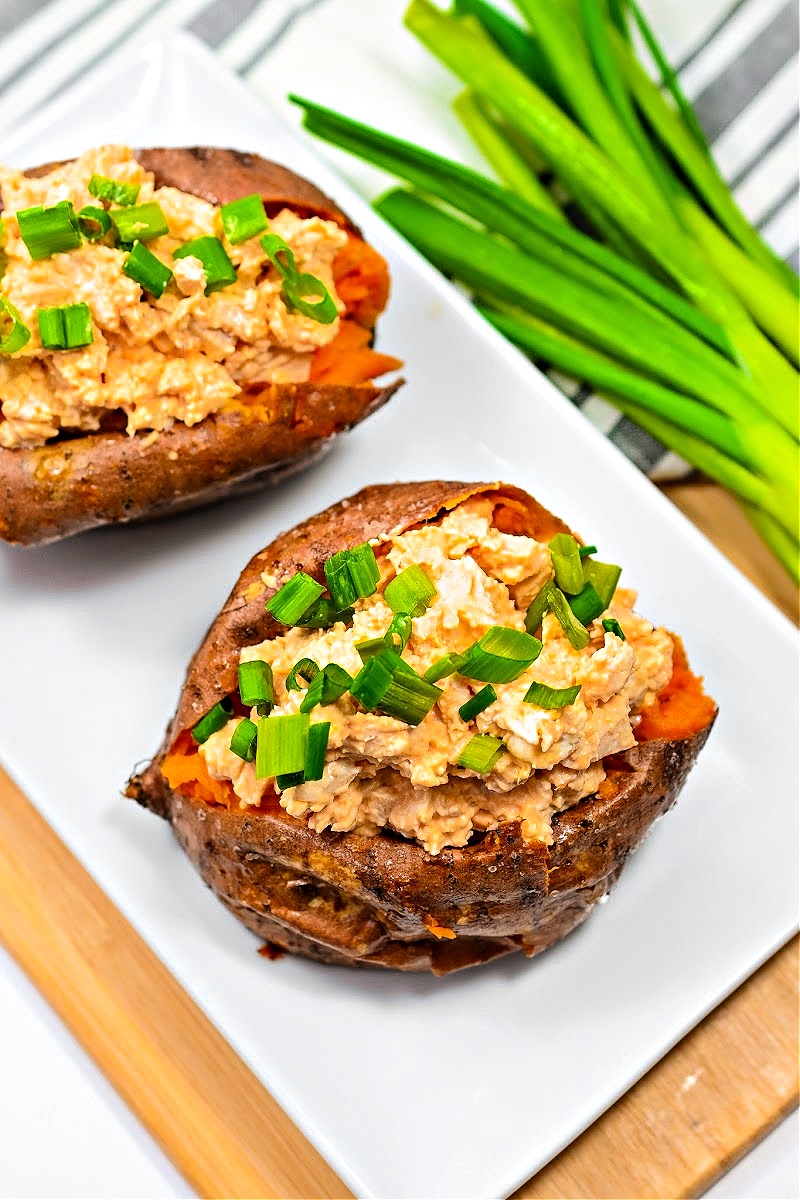 Low Carb Buffalo Chicken Stuffed Sweet Potatoes