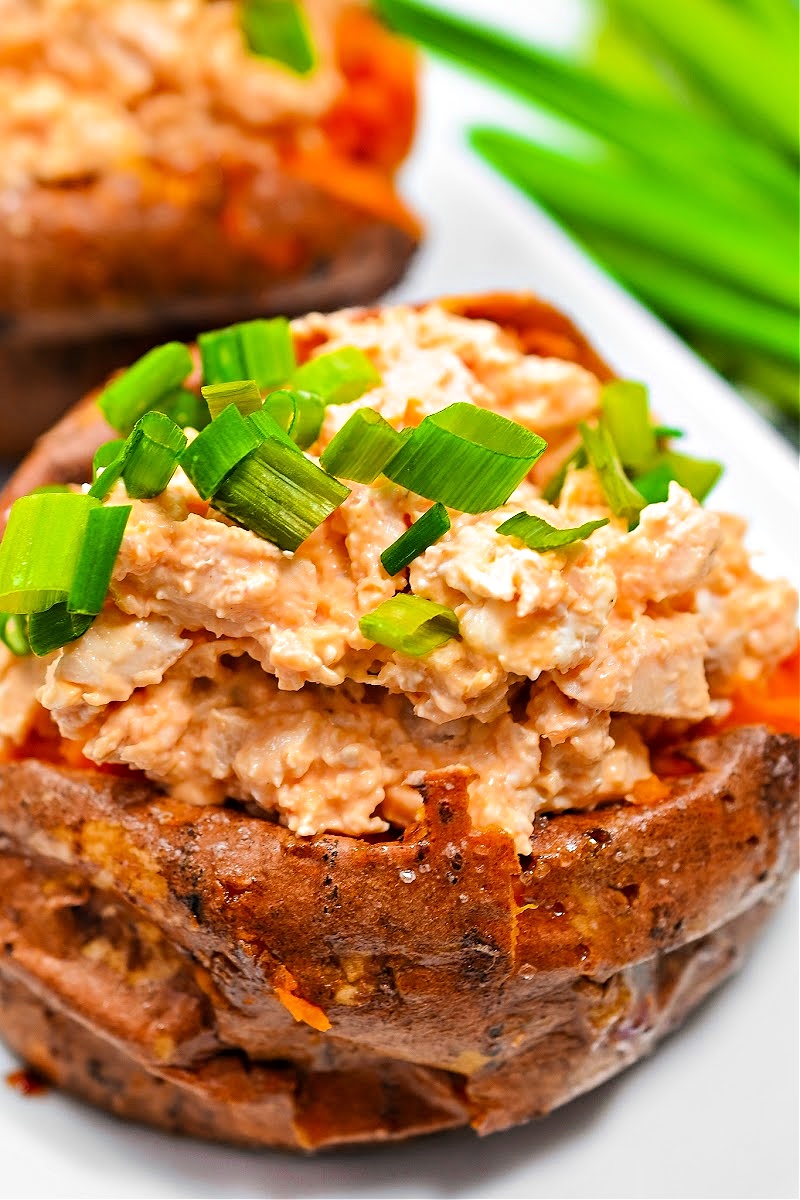 Low Carb Buffalo Chicken Stuffed Sweet Potatoes