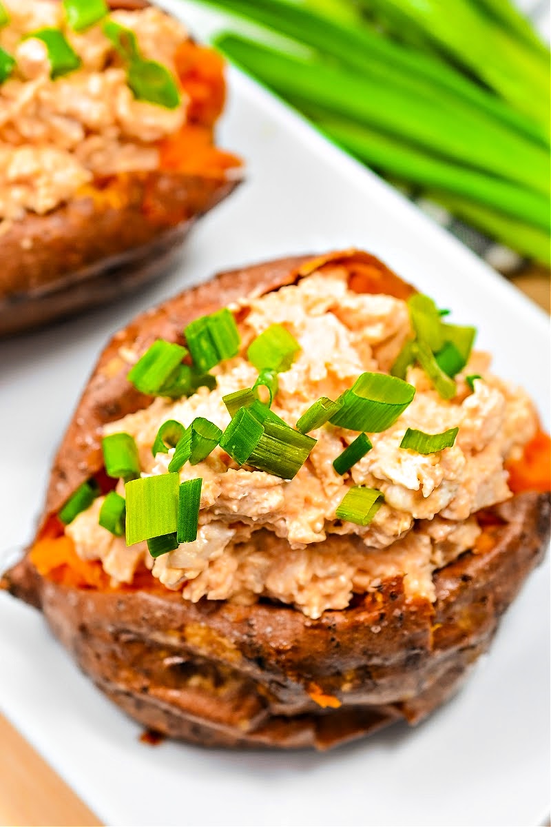 Low Carb Buffalo Chicken Stuffed Sweet Potatoes